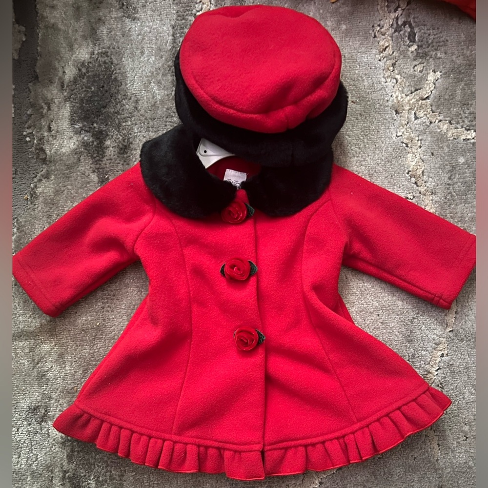 Red Pea Coat with Hat for Kids